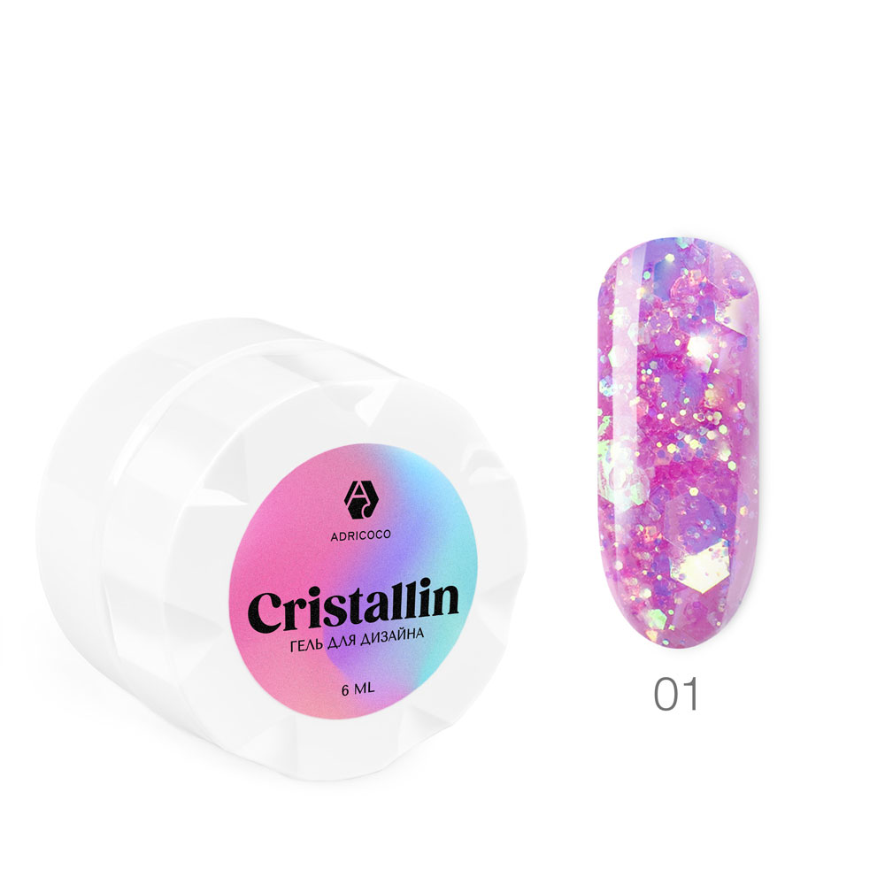Адрикоко Гель для дизайна ногтей Cristallin №01 Розовый Кристалл 6 мл