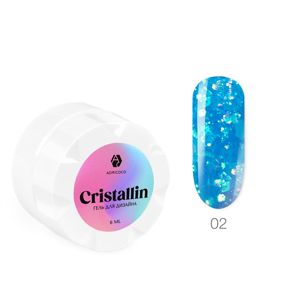 Адрикоко Гель для дизайна ногтей Cristallin №02 Голубой Кристалл 6 мл